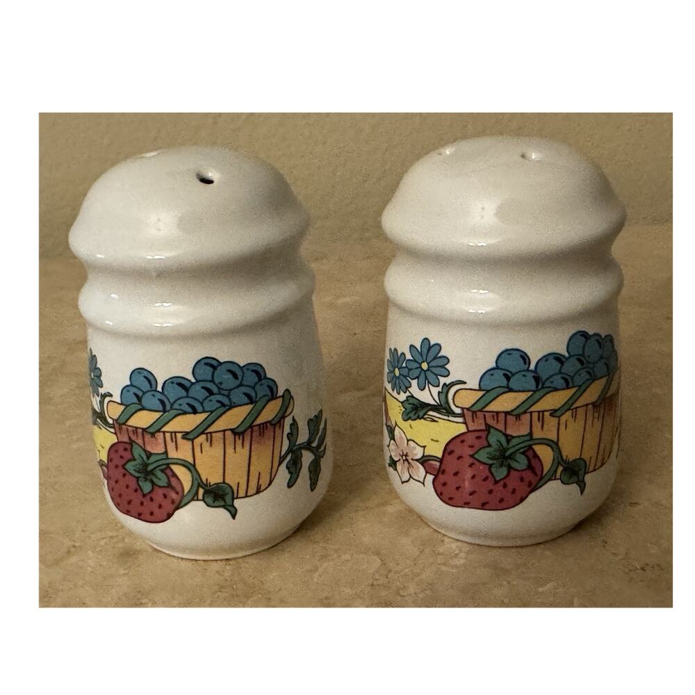 Ceramic Salt & Pepper Shakers Set of 2, Decorative Fruit Floral, White, 3.5"